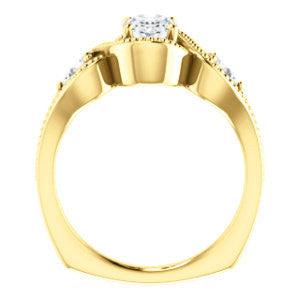Cubic Zirconia Engagement Ring- The Nainika (Customizable 3-stone Oval Cut Design with Pear Accents and Filigreed Split Band)