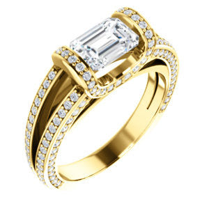 CZ Wedding Set, featuring The Scarlett engagement ring (Radiant Cut with Prong-Accented Bar Basket and Split Pavé Band)