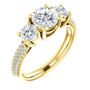 Cubic Zirconia Engagement Ring- The Zuleyma (Customizable Enhanced 3-stone Round Cut Design with Triple Pavé Band)