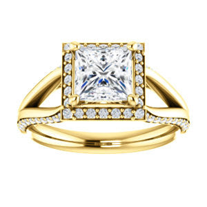 Cubic Zirconia Engagement Ring- The Gabrielle Mia (Customizable Princess Cut Design with Halo & Accented Three-sided Wide Split Band)