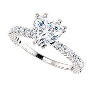 CZ Wedding Set, featuring The Thea engagement ring (Customizable 8-prong Heart Cut Design with Thin, Stackable Pavé Band)