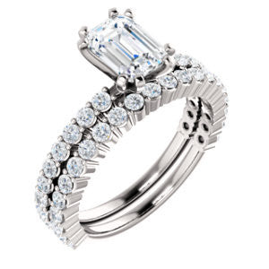 CZ Wedding Set, featuring The Thea engagement ring (Customizable 8-prong Radiant Cut Design with Thin, Stackable Pavé Band)