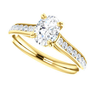Cubic Zirconia Engagement Ring- The Tabitha (Customizable Oval Center with Round Channel)