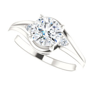 Cubic Zirconia Engagement Ring- The Erma (Customizable Round Cut 3-stone Style with Small Round Cut Accents and Tapered Split Band)