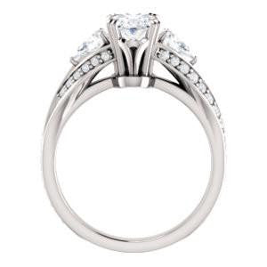 Cubic Zirconia Engagement Ring- The Jackie (Customizable Oval Center with Flanking Pear Accents and Pavé Band)