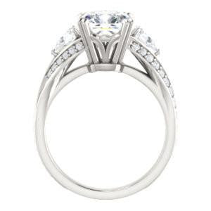 Cubic Zirconia Engagement Ring- The Jackie (Customizable Cushion Center with Flanking Pear Accents and Pavé Band)