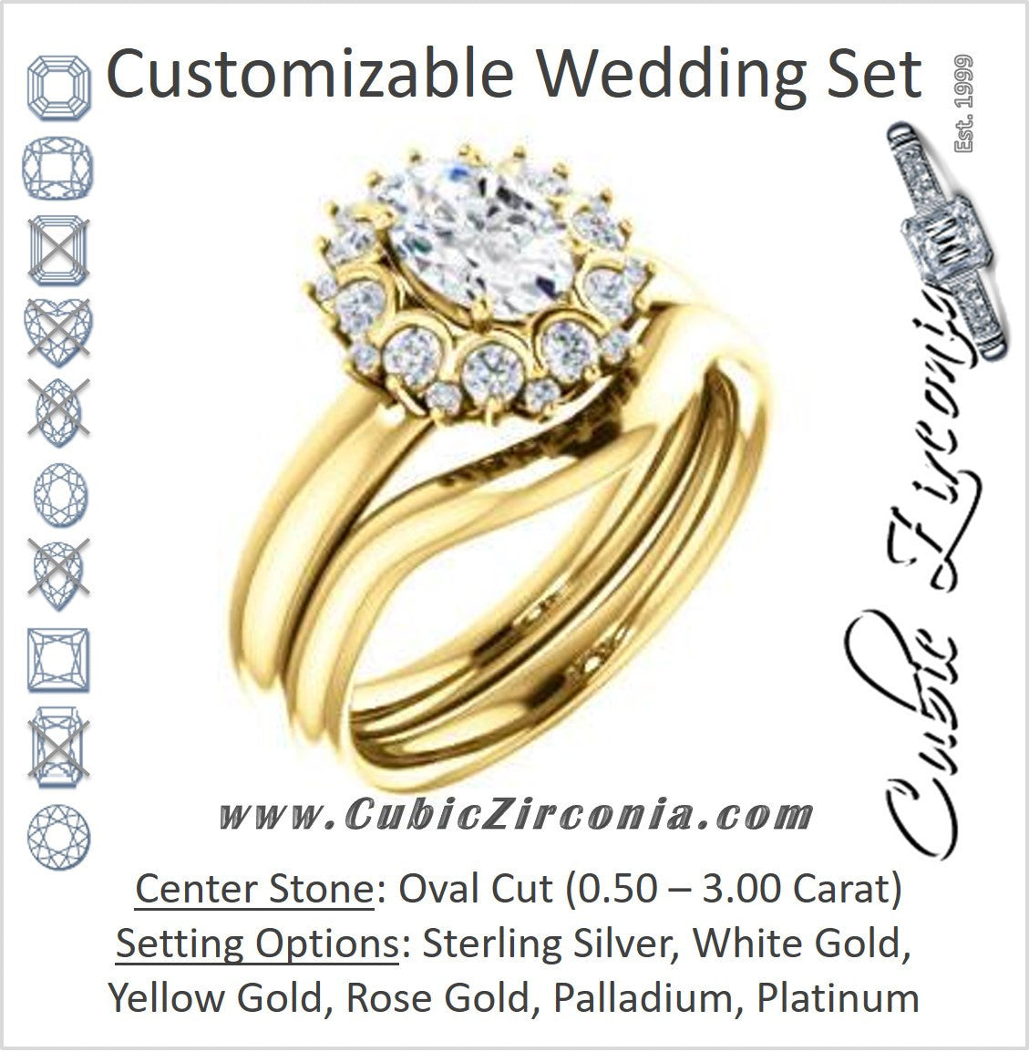 CZ Wedding Set, featuring The BettyJo engagement ring (Customizable Oval Cut featuring Cluster Accent Bouquet)