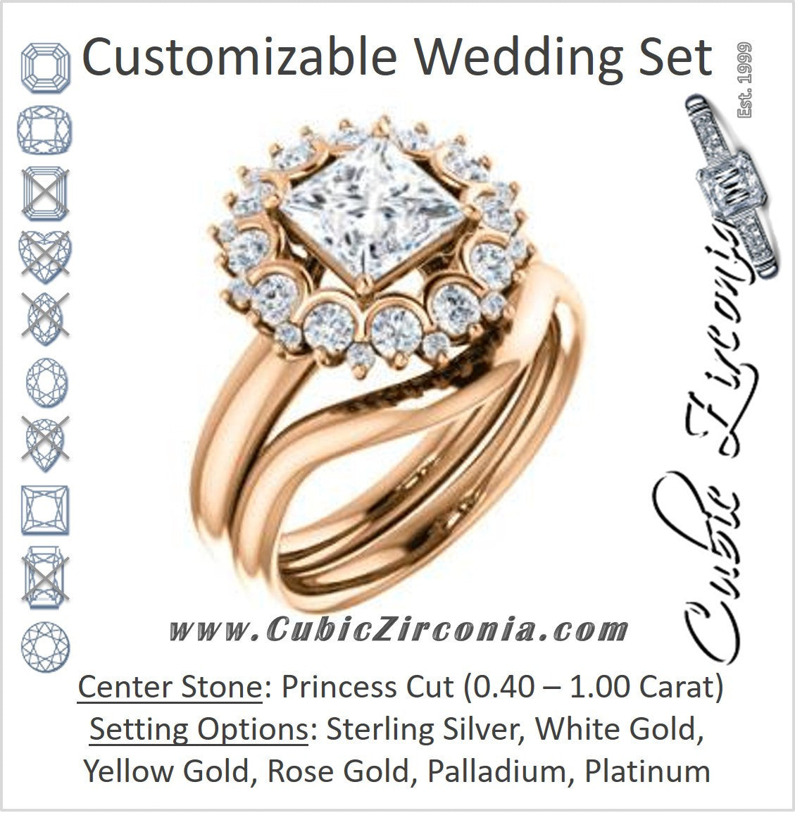 CZ Wedding Set, featuring The BettyJo engagement ring (Customizable Princess Cut featuring Cluster Accent Bouquet)