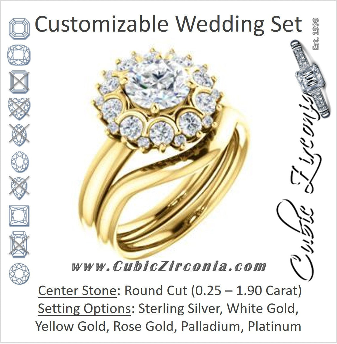 CZ Wedding Set, featuring The BettyJo engagement ring (Customizable Round Cut featuring Cluster Accent Bouquet)