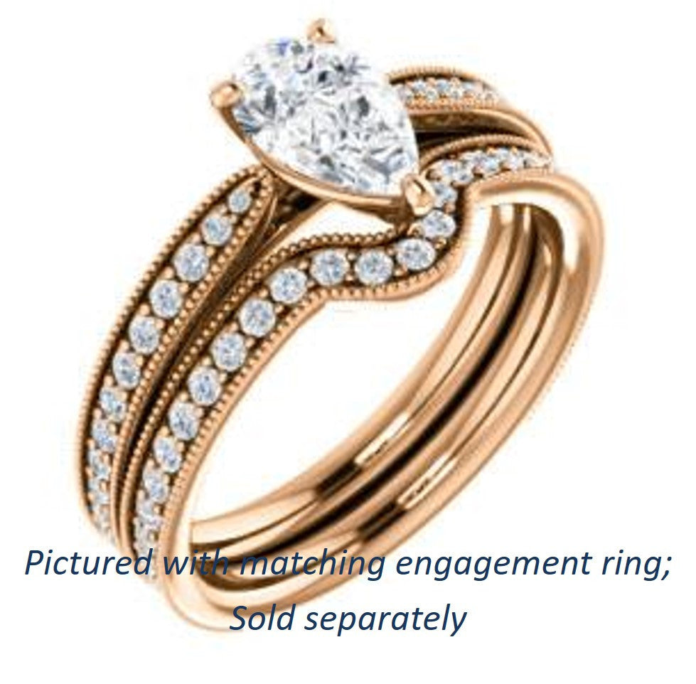 Cubic Zirconia Engagement Ring- The Brooklynn (Customizable Pear Cut with Cathedral Setting and Milgrained Pavé Band)