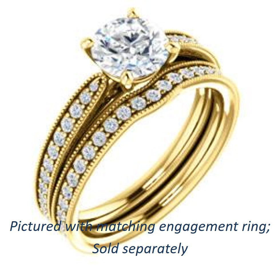 Cubic Zirconia Engagement Ring- The Brooklynn (Customizable Round Cut with Cathedral Setting and Milgrained Pavé Band)