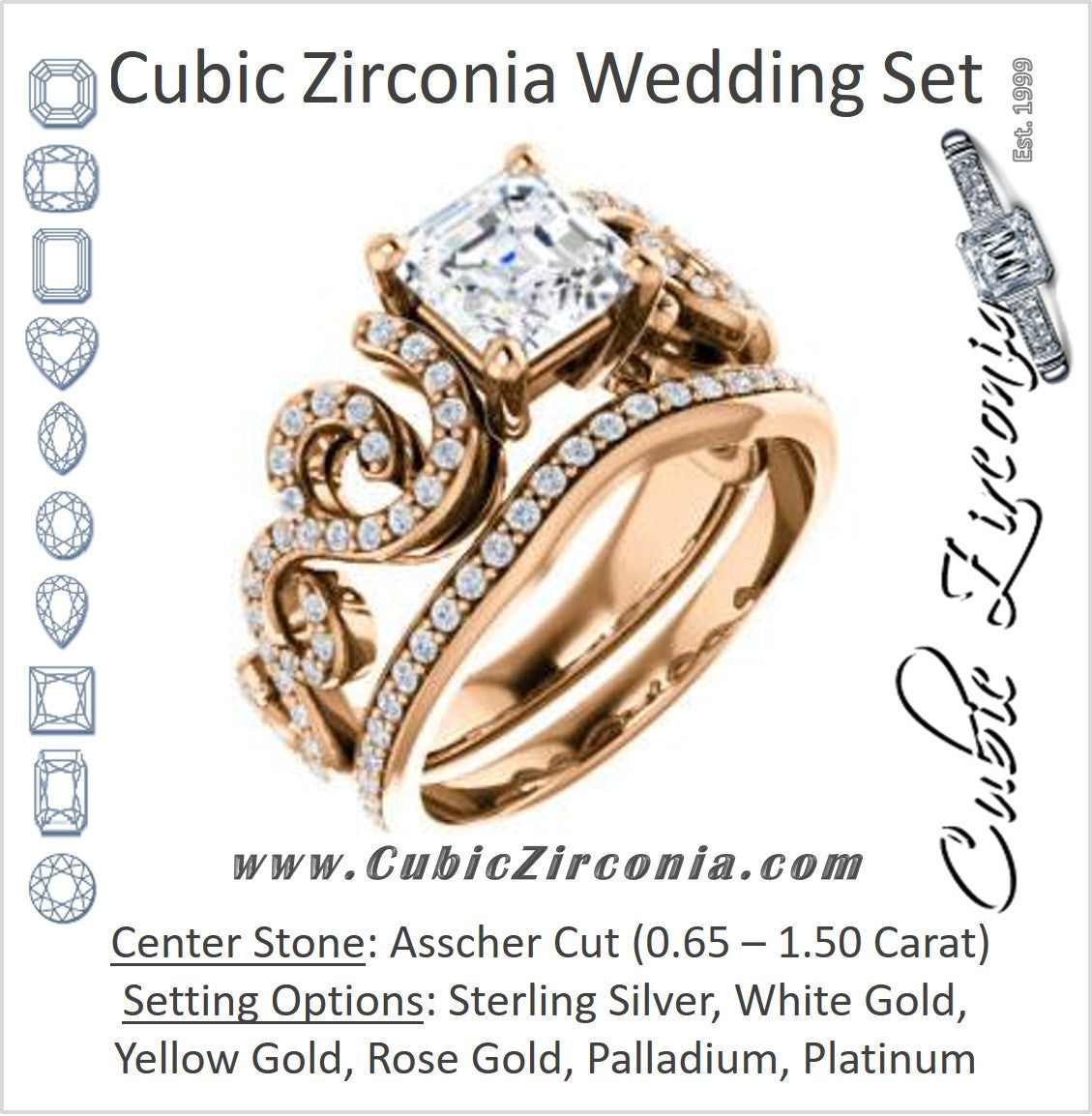 CZ Wedding Set, featuring The Carla engagement ring (Customizable Asscher Cut Split-Band Curves)