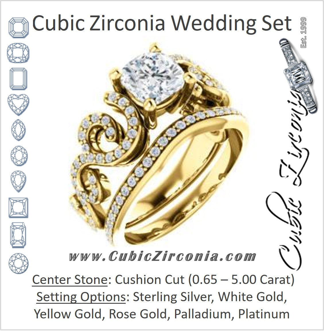 CZ Wedding Set, featuring The Carla engagement ring (Customizable Cushion Cut Split-Band Curves)