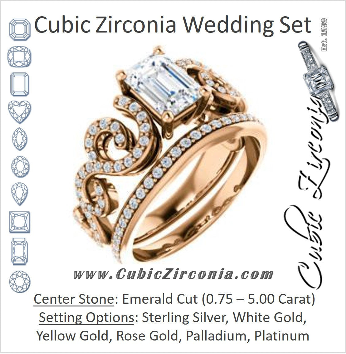 CZ Wedding Set, featuring The Carla engagement ring (Customizable Emerald Cut Split-Band Curves)