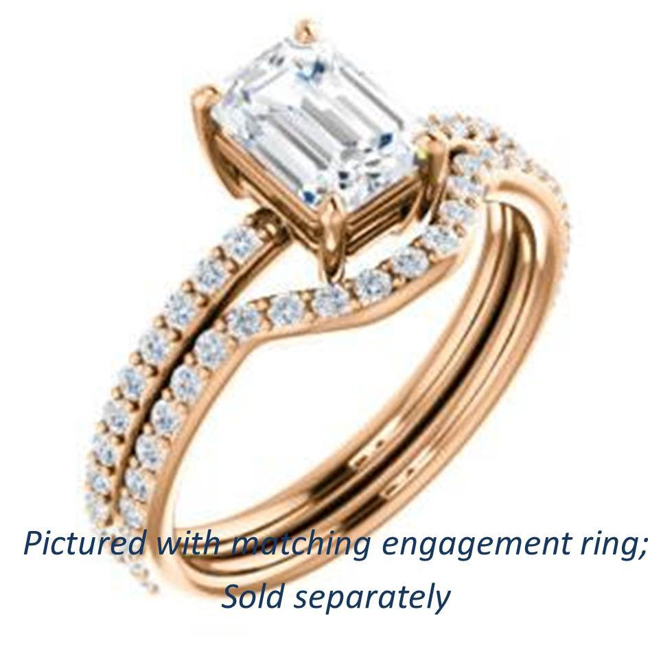 Cubic Zirconia Engagement Ring- The Delilah (Customizable Emerald Cut Petite Style with 3/4 Pavé  Band)