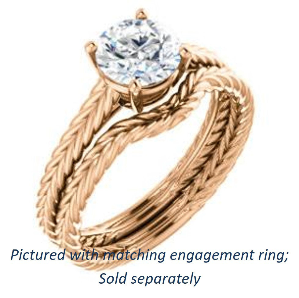 CZ Wedding Set, featuring The Florence engagement ring (Customizable Cathedral-set Round Cut Solitaire with Vintage Braided Metal Band)