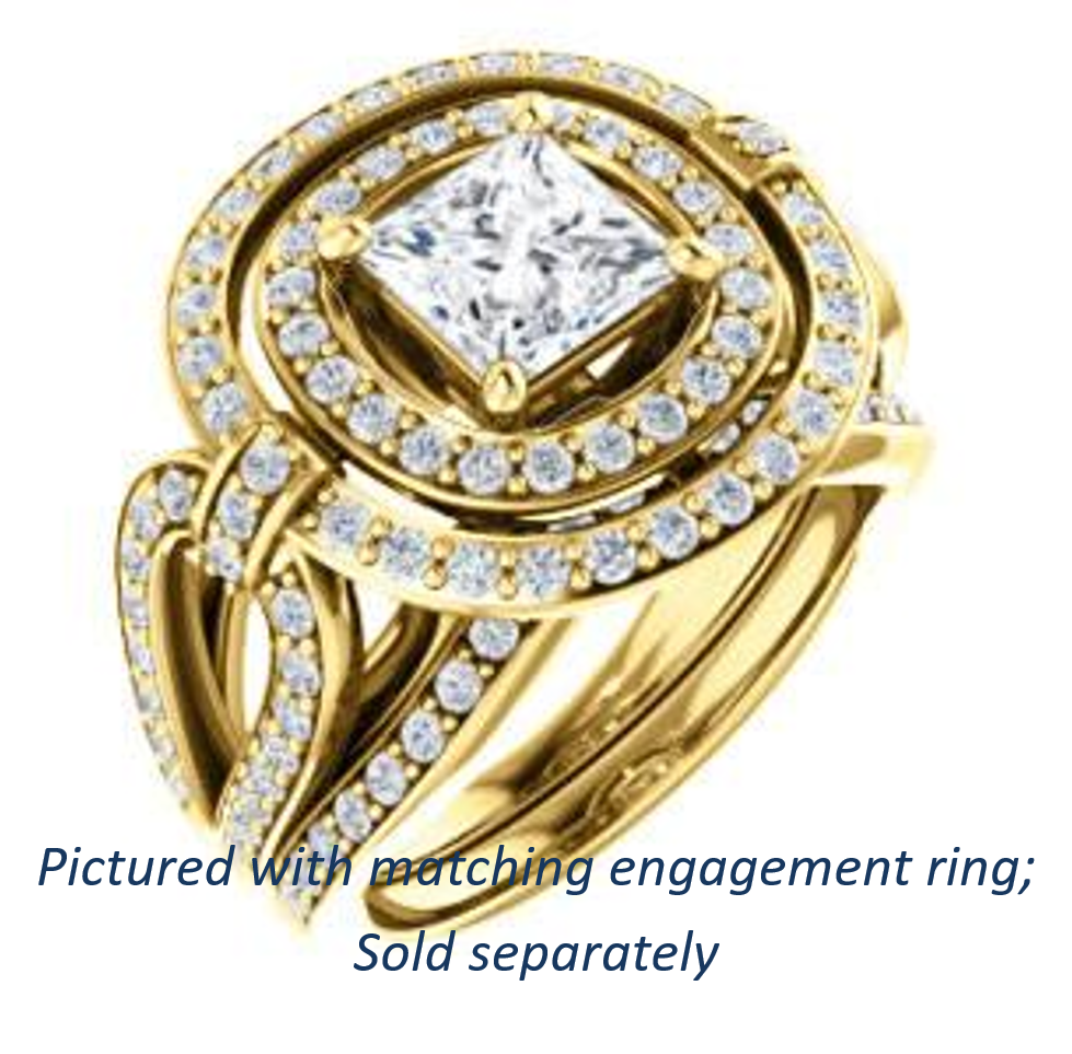Cubic Zirconia Engagement Ring- The Jill (Princess Cut Double Halo with Ultrawide Split-Pavé Band)