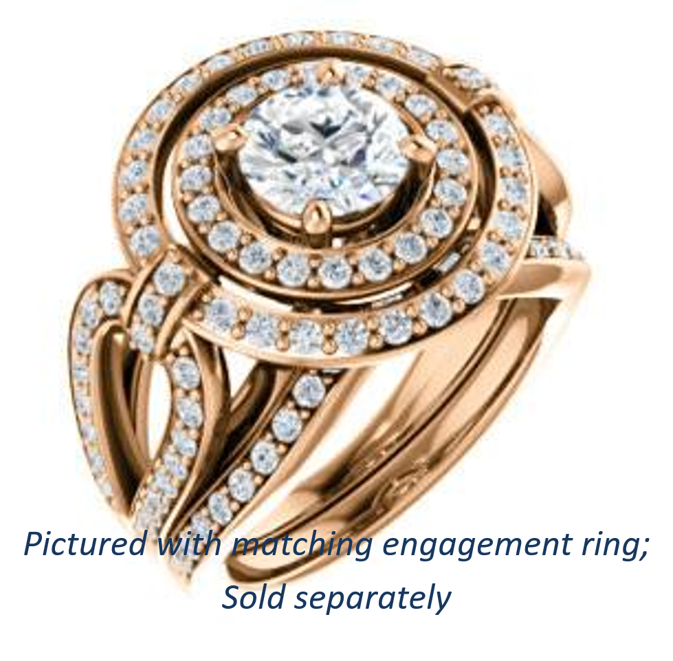 Cubic Zirconia Engagement Ring- The Jill (Round Cut Double Halo with Ultrawide Split-Pavé Band)
