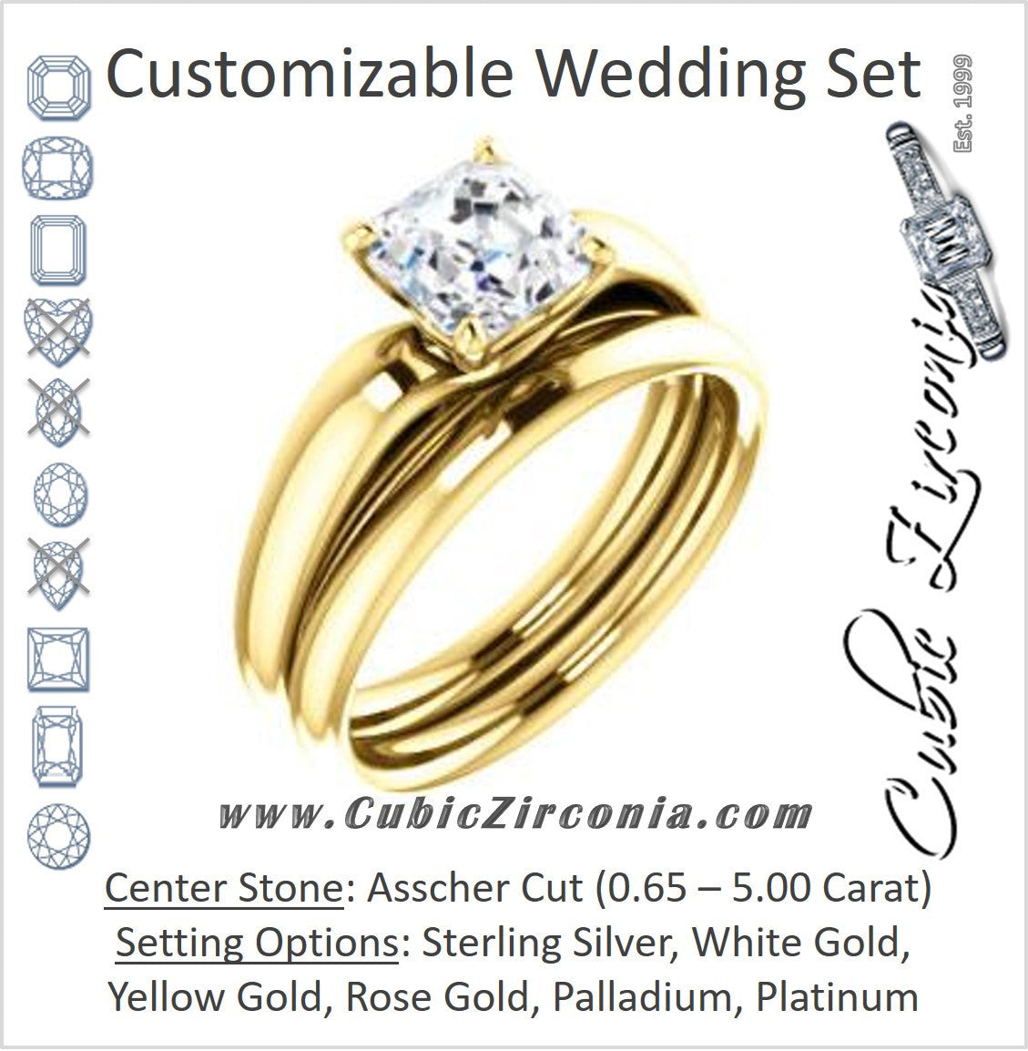 CZ Wedding Set, featuring The Johnnie engagement ring (Customizable Cathedral-set Asscher Cut Solitaire with Decorative Prong Basket)
