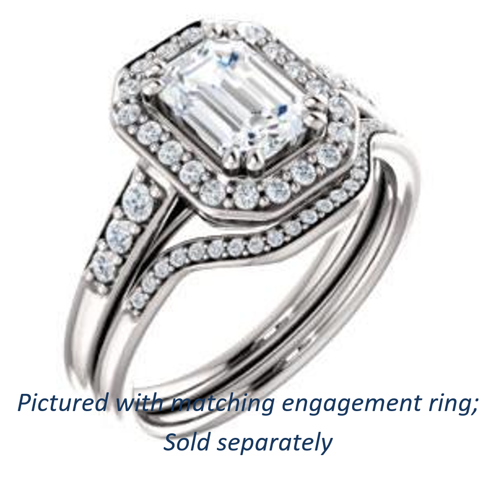 Cubic Zirconia Engagement Ring- The Julie Madison (Customizable Emerald Cut Style with Halo and Round Cut Journey-Style Band Accents)