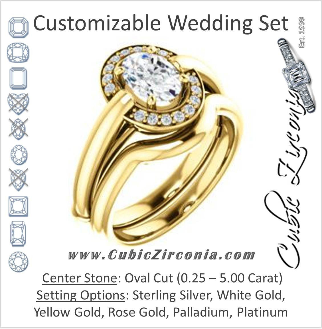 CZ Wedding Set, featuring The Kady engagement ring (Customizable Cathedral-set Oval Cut with Semi-Halo)