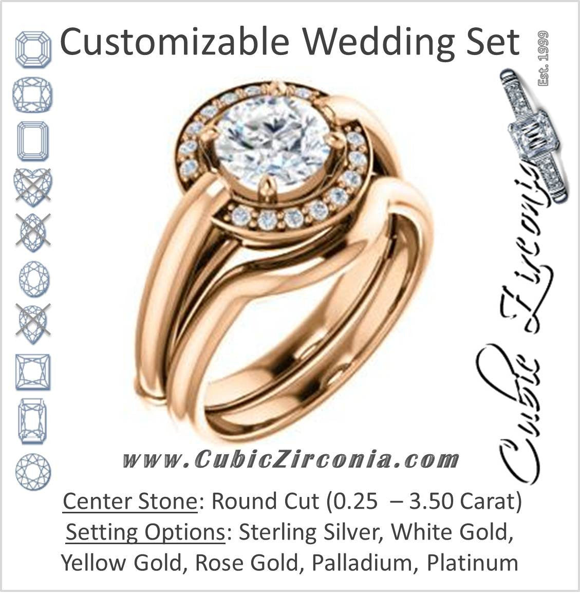CZ Wedding Set, featuring The Kady engagement ring (Customizable Cathedral-set Round Cut with Semi-Halo)