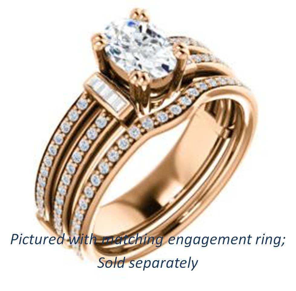 Cubic Zirconia Engagement Ring- The Kaitlyn (Customizable Oval Cut with Flanking Baguettes And Round Channel Accents)