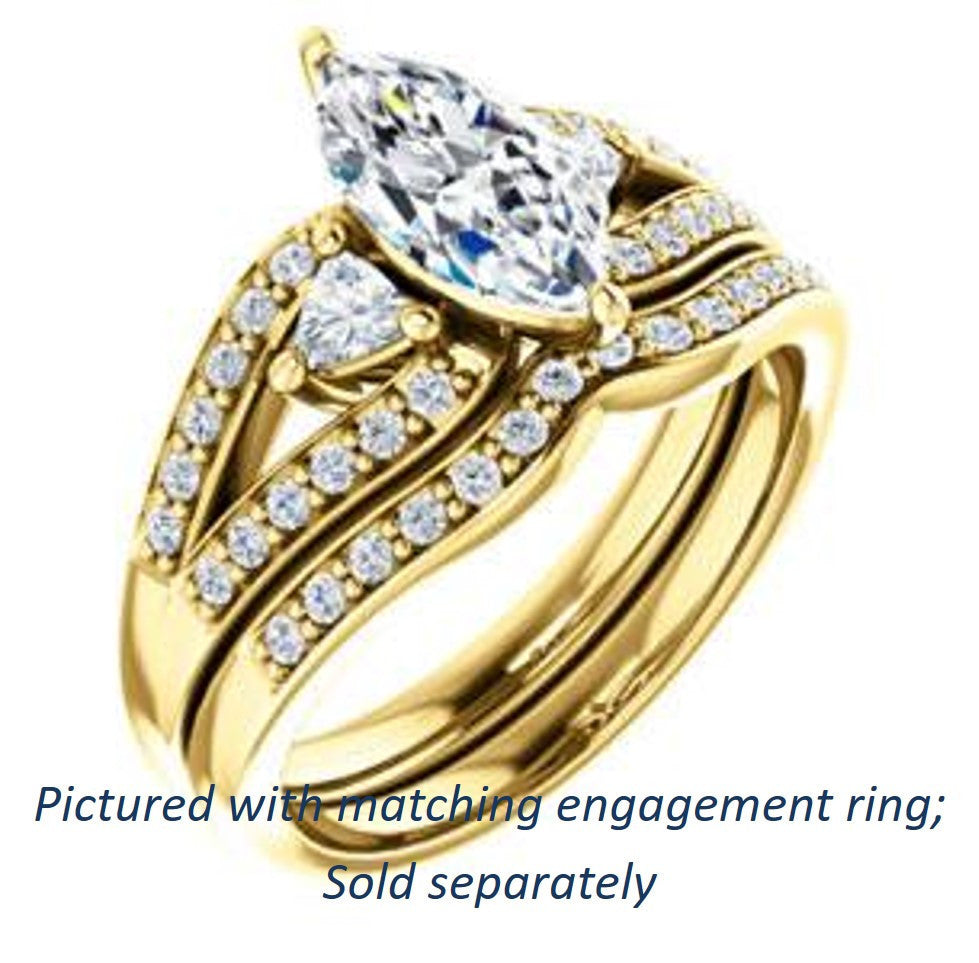 Cubic Zirconia Engagement Ring- The Karen (Customizable Enhanced 3-stone Design with Marquise Cut Center, Dual Trillion Accents and Wide Pavé-Split Band)