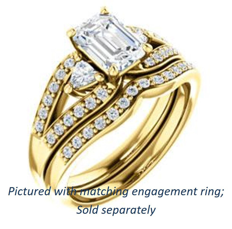Cubic Zirconia Engagement Ring- The Karen (Customizable Enhanced 3-stone Design with Radiant Cut Center, Dual Trillion Accents and Wide Pavé-Split Band)