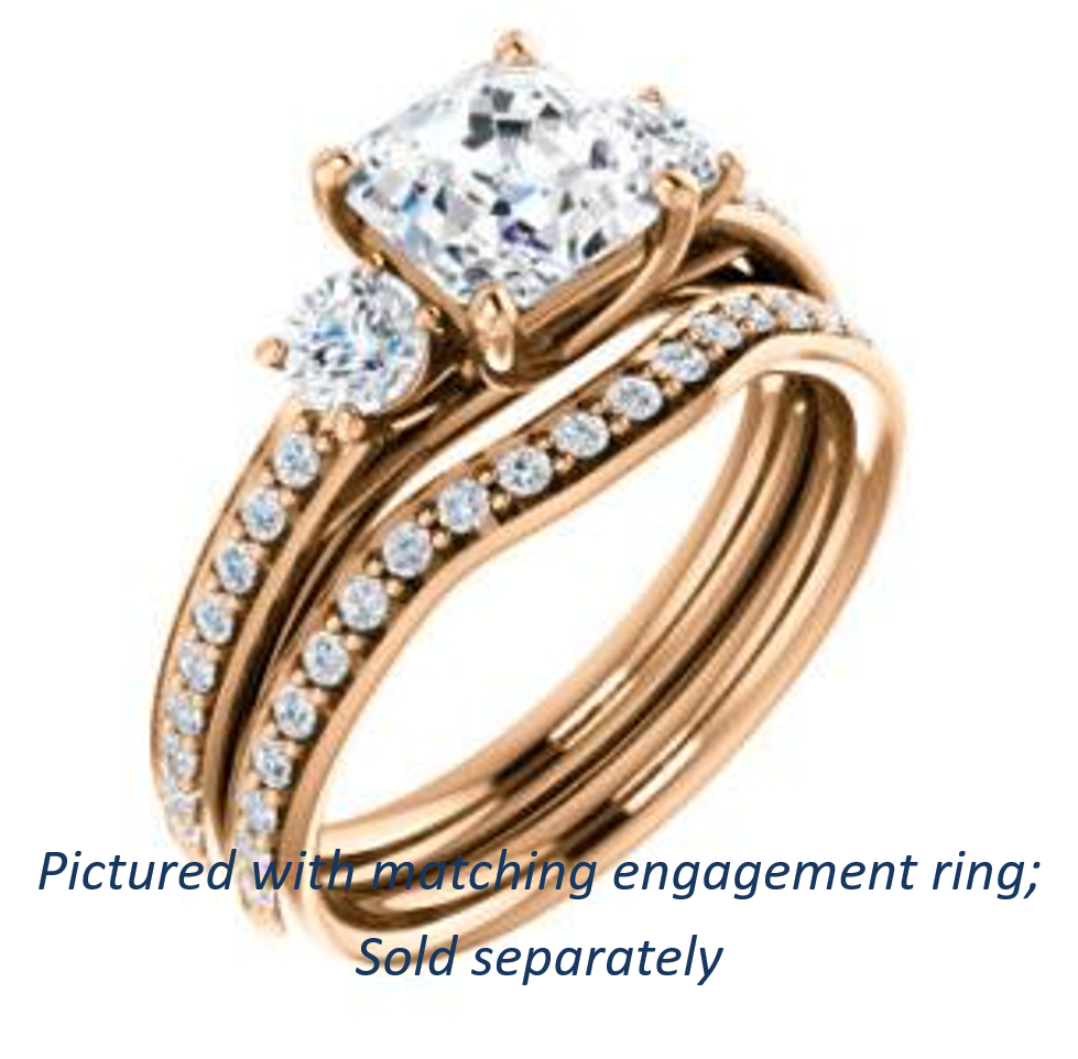 Cubic Zirconia Engagement Ring- The Kristin (Customizable Asscher Cut 3-stone Design Enhanced with Pavé Band)