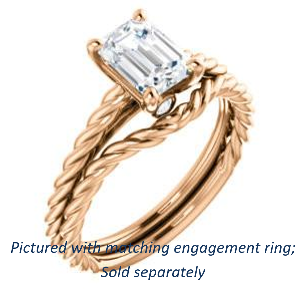 Cubic Zirconia Engagement Ring- The Lolita (Customizable Emerald Cut Style with Braided Metal Band and Round Bezel Peekaboo Accents)