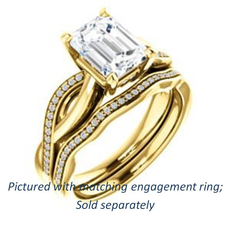 Cubic Zirconia Engagement Ring- The Louisa (Customizable Emerald Cut Design with Twisting Split Pavé Band and Underhalo Accents)