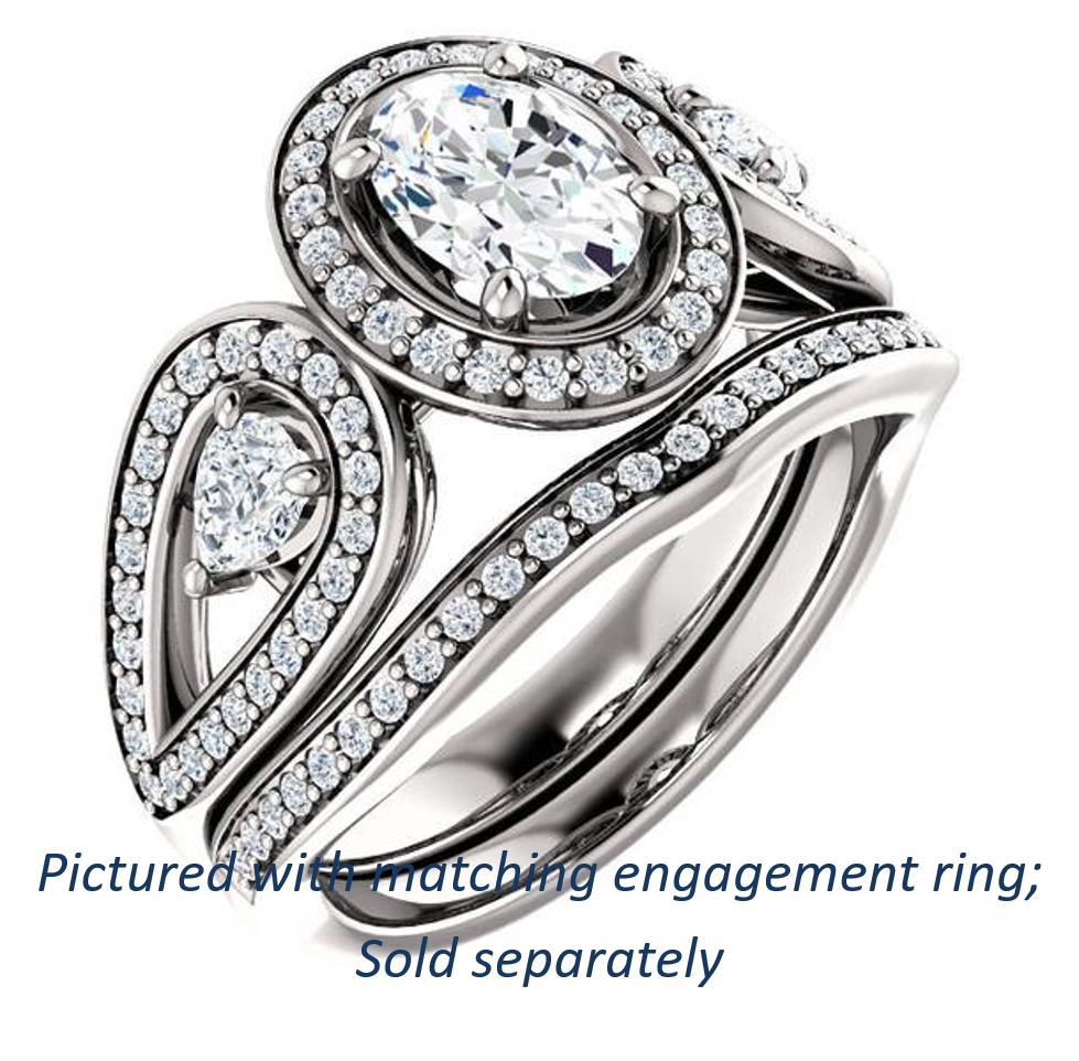 Cubic Zirconia Engagement Ring- The Luz Marie (Customizable Halo-style Oval Cut with Split-Pavé Band & Pear Accents)