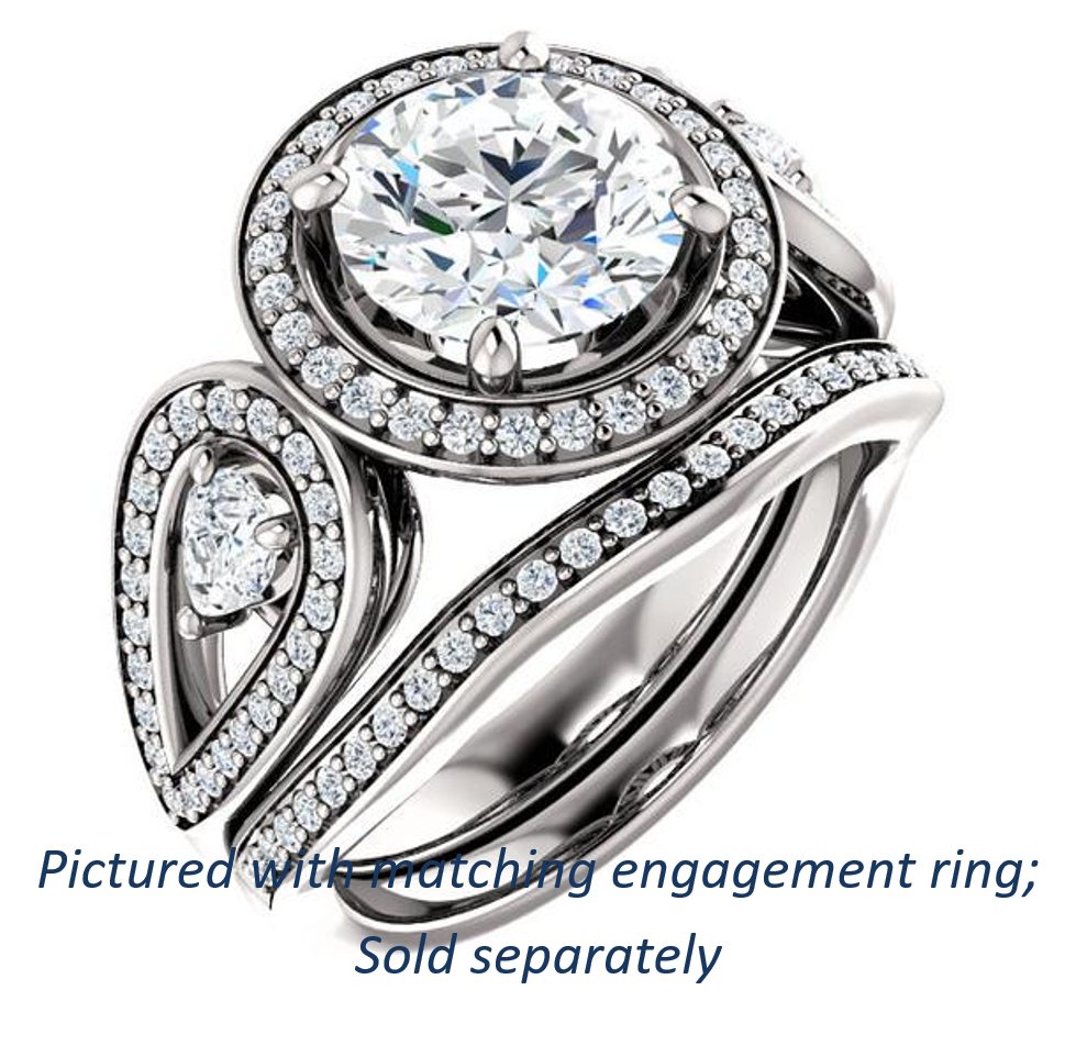 Cubic Zirconia Engagement Ring- The Luz Marie (Customizable Halo-style Round Cut with Split-Pavé Band & Pear Accents)