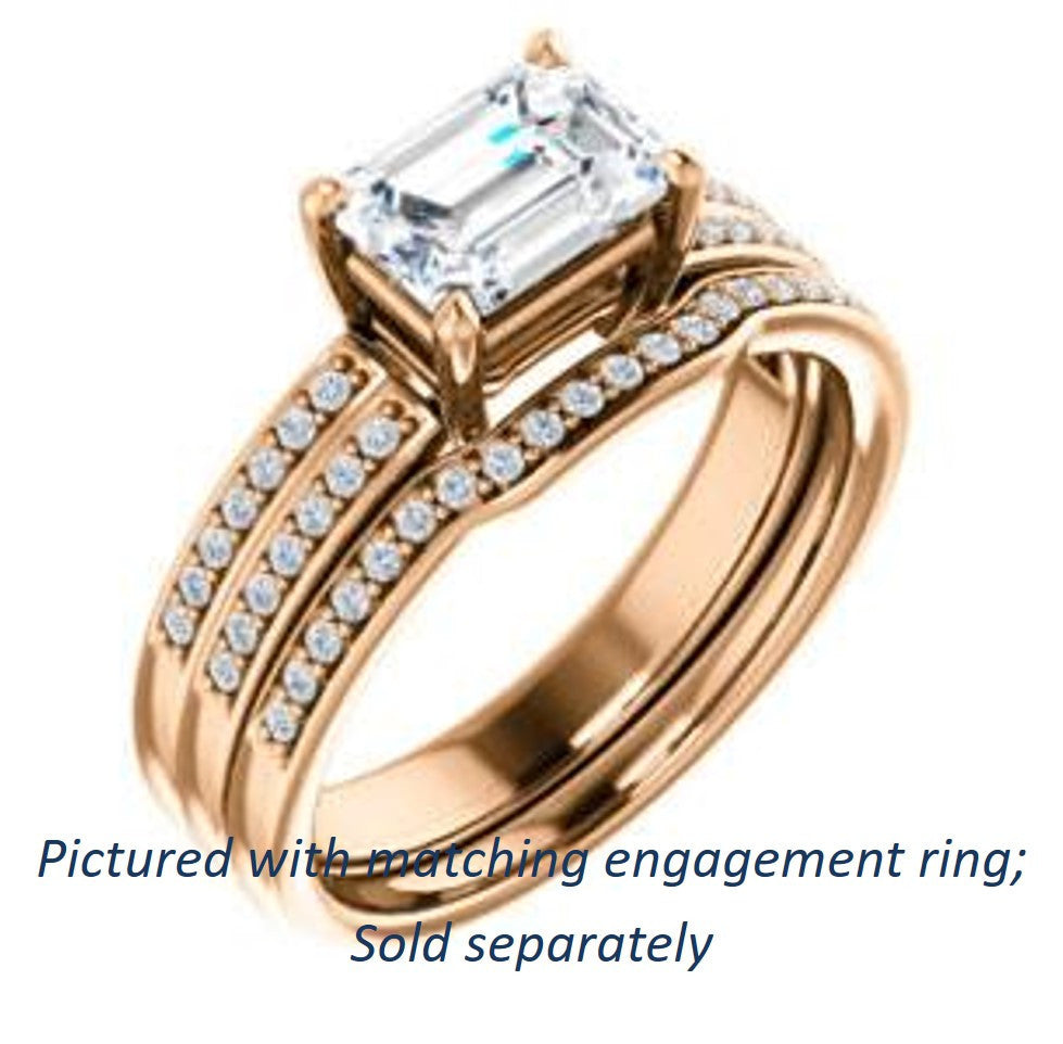 Cubic Zirconia Engagement Ring- The Lyla Ann (Customizable Emerald Cut Design with Wide Double-Pavé Band)