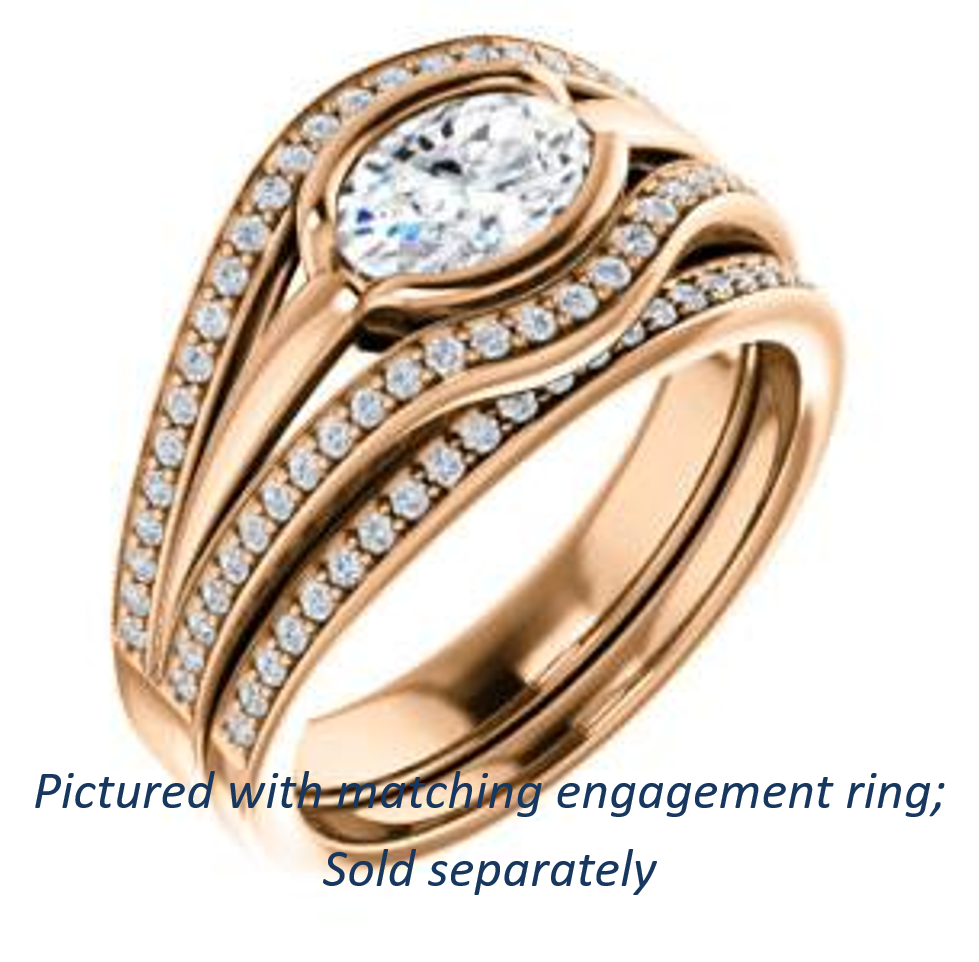Cubic Zirconia Engagement Ring- The Magdalena Oha (Customizable Bezel-set Oval Cut Style with Wide Tri-split Pavé Band)