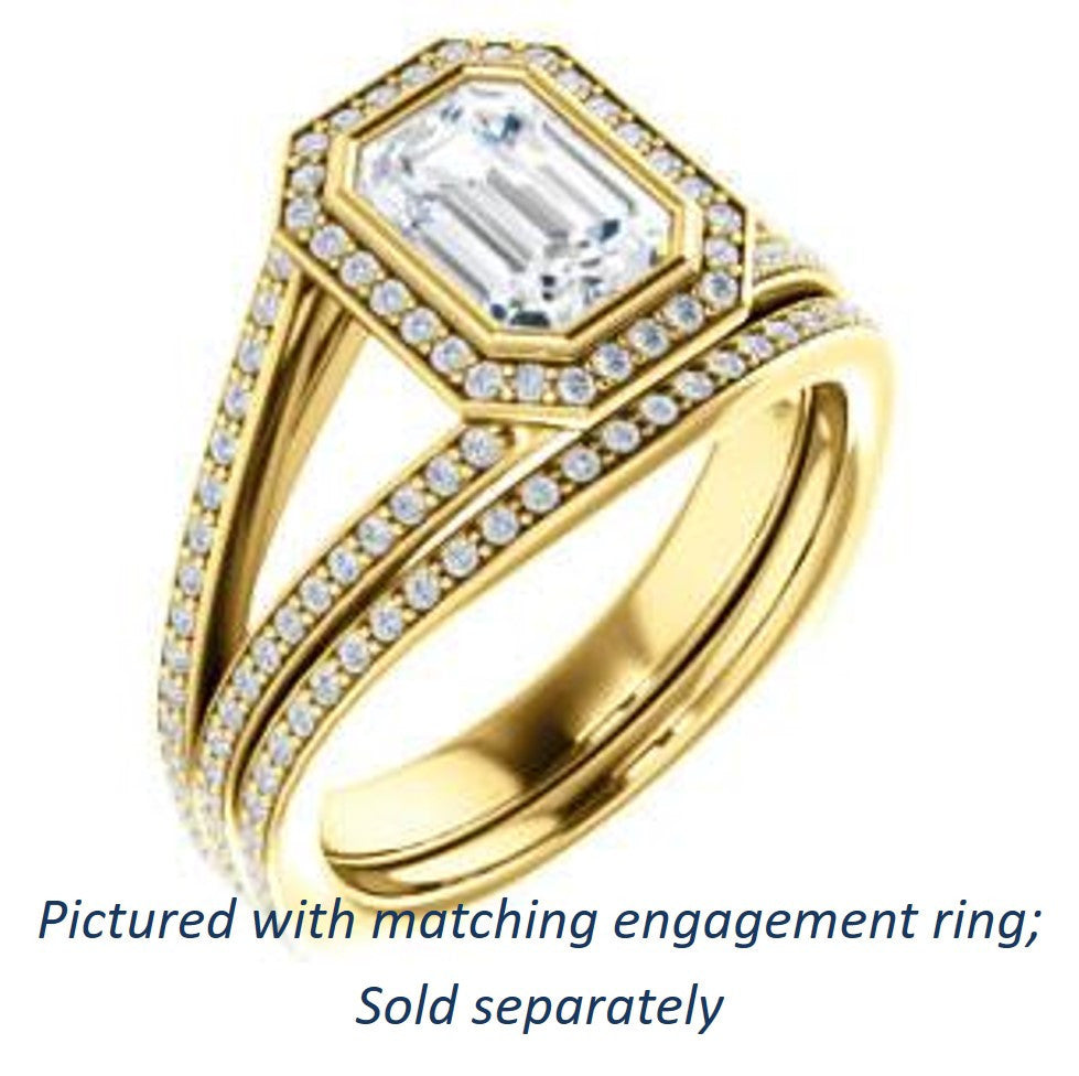 Cubic Zirconia Engagement Ring- The Maritza (Customizable Bezel-Halo Emerald Cut Style with Pavé Split Band & Euro Shank)