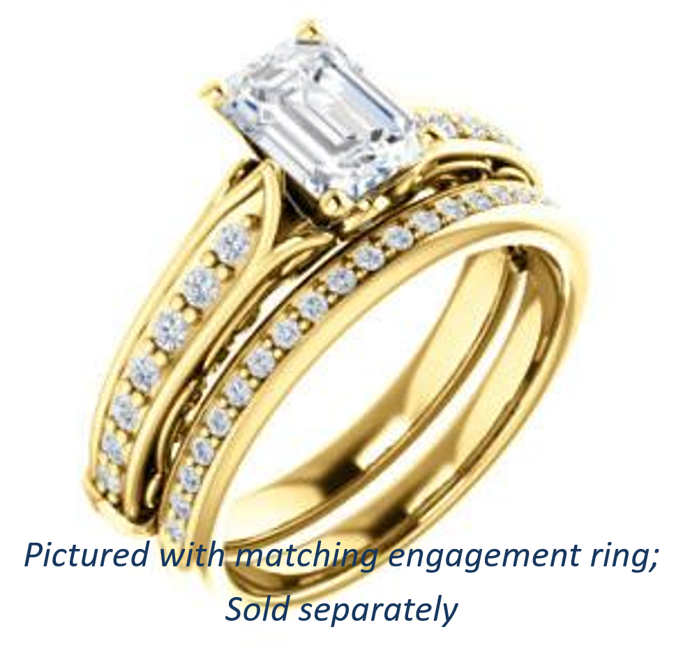 Cubic Zirconia Engagement Ring- The Martha (Customizable Emerald Cut Setting with Pavé Three-sided Band and Peekaboos)