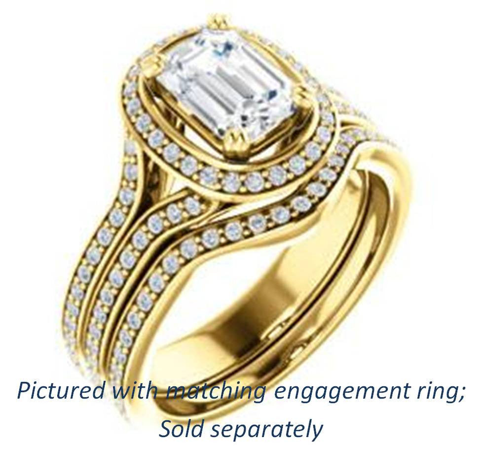 Cubic Zirconia Engagement Ring- The Mia Sofía (Customizable Cathedral-Halo Emerald Cut Style with Wide Split-Pavé Band)