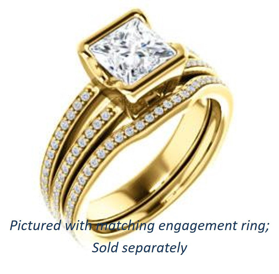 Cubic Zirconia Engagement Ring- The Monami (Customizable Bezel Princess Cut with Split-pavé Band Accents & Euro Shank)