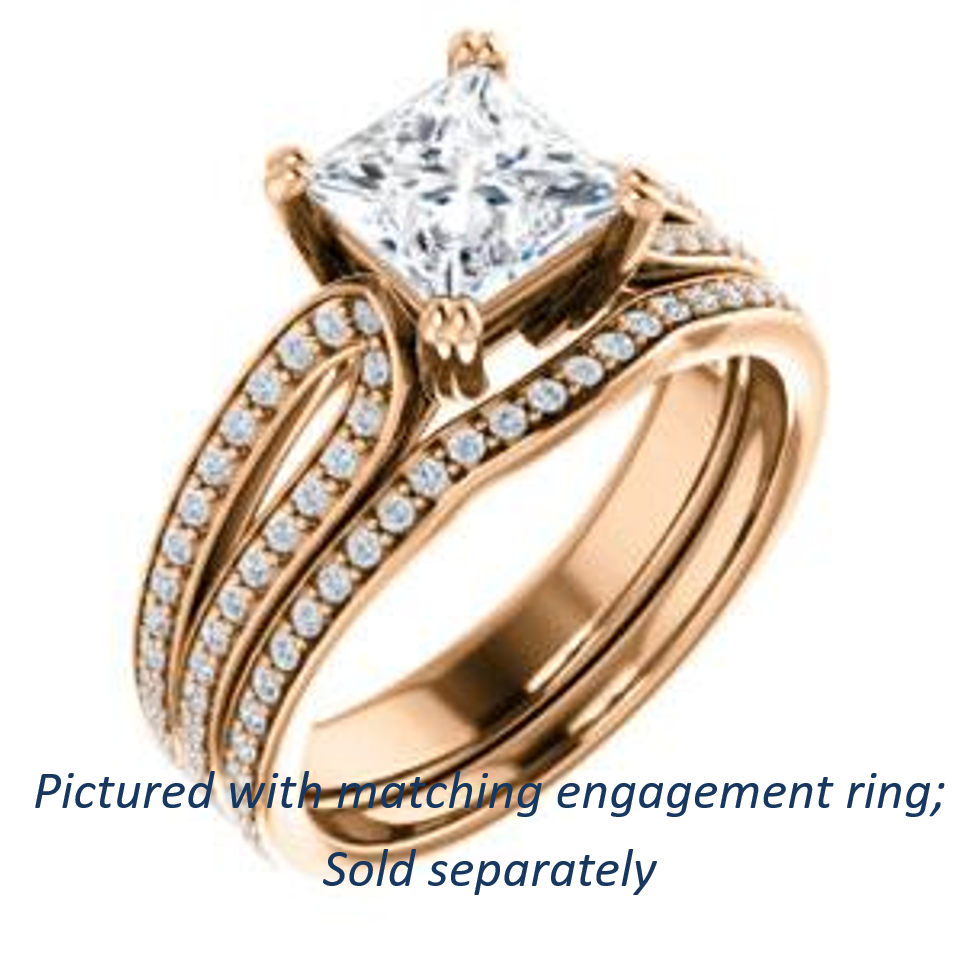 Cubic Zirconia Engagement Ring- The Monet (Customizable Princess Cut Design with Wide Split-Pavé Band)