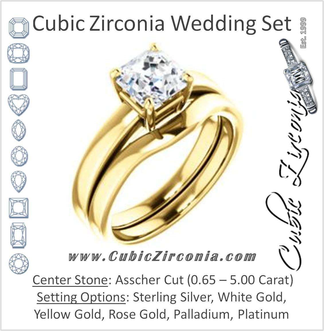 CZ Wedding Set, featuring The Myaka engagement ring (Customizable Asscher Cut Solitaire with Medium Band)