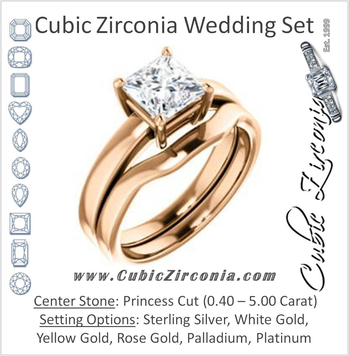 CZ Wedding Set, featuring The Myaka engagement ring (Customizable Princess Cut Solitaire with Medium Band)