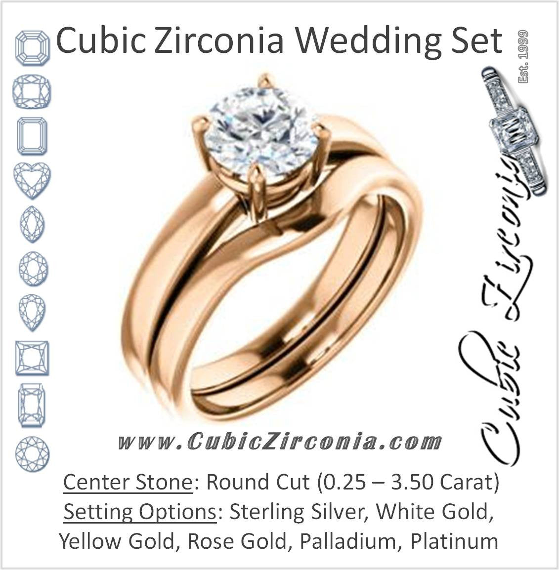 CZ Wedding Set, featuring The Myaka engagement ring (Customizable Round Cut Solitaire with Medium Band)
