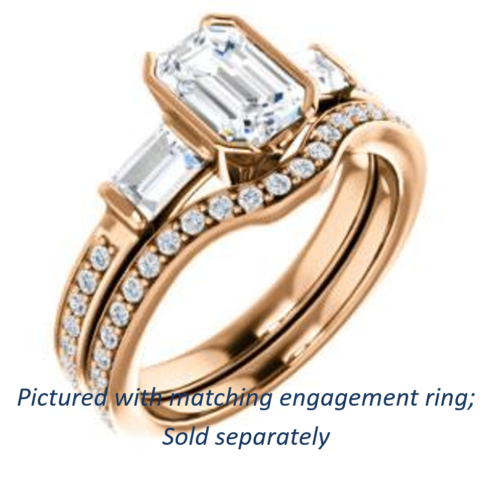 Cubic Zirconia Engagement Ring- The Naomi (Customizable Bezel-set Emerald Cut Design with Dual Baguettes & Pavé Band)