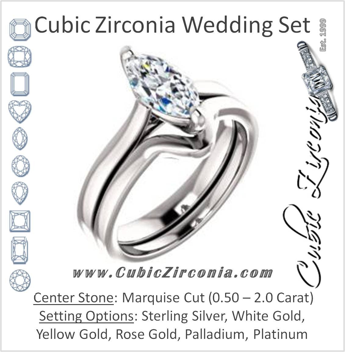 CZ Wedding Set, featuring The Noemie Jade engagement ring (Customizable Cathedral-set Marquise Cut Solitaire)