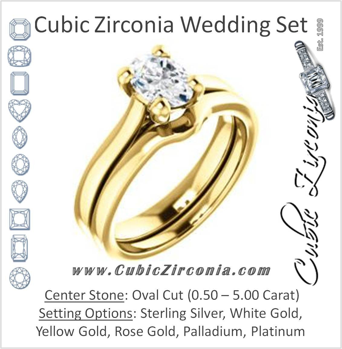 CZ Wedding Set, featuring The Noemie Jade engagement ring (Customizable Cathedral-set Oval Cut Solitaire)