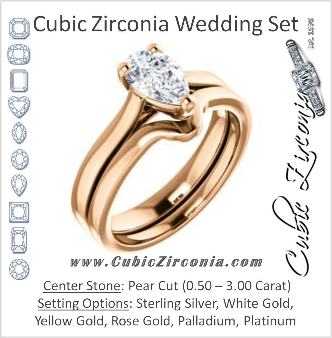 CZ Wedding Set, featuring The Noemie Jade engagement ring (Customizable Cathedral-set Pear Cut Solitaire)