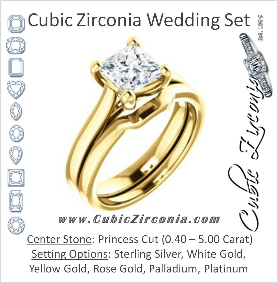 CZ Wedding Set, featuring The Noemie Jade engagement ring (Customizable Cathedral-set Princess Cut Solitaire)