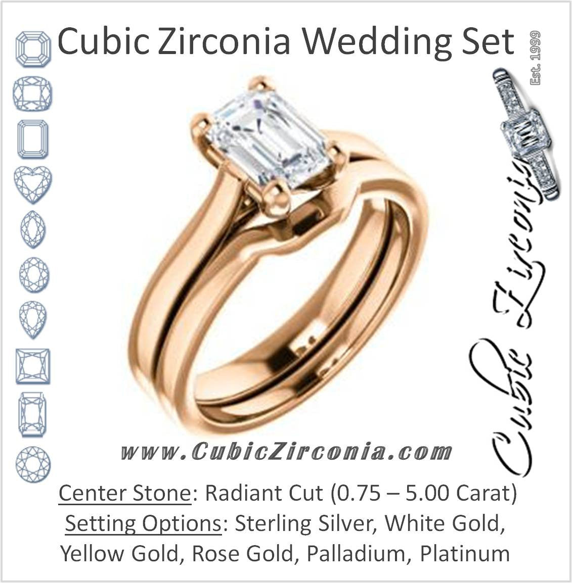 CZ Wedding Set, featuring The Noemie Jade engagement ring (Customizable Cathedral-set Radiant Cut Solitaire)